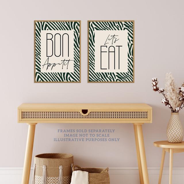 Bon Appetit Let's Eat with Zebra Stripes Pattern - 2 Piece Unframed Typography Set Wee Blue Coo Size: 40.5cm H x 30.5cm W x 0.3cm D on Productcaster.