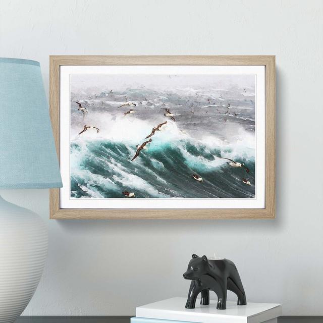 Seagulls Above the Ocean - Picture Frame Graphic Art Print East Urban Home Size: 60cm H x 91cm W x 2cm D, Frame Option: Oak on Productcaster.