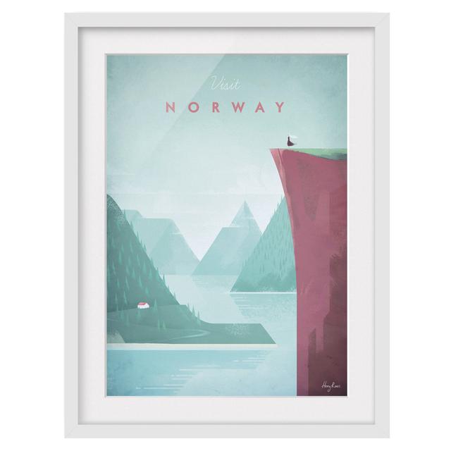 Picture With Frame - Travel Poster - Norway - Portrait 4:3 - B Happy Larry Frame Option: White Framed, Size: 55cm H x 40cm W x 2cm D on Productcaster.