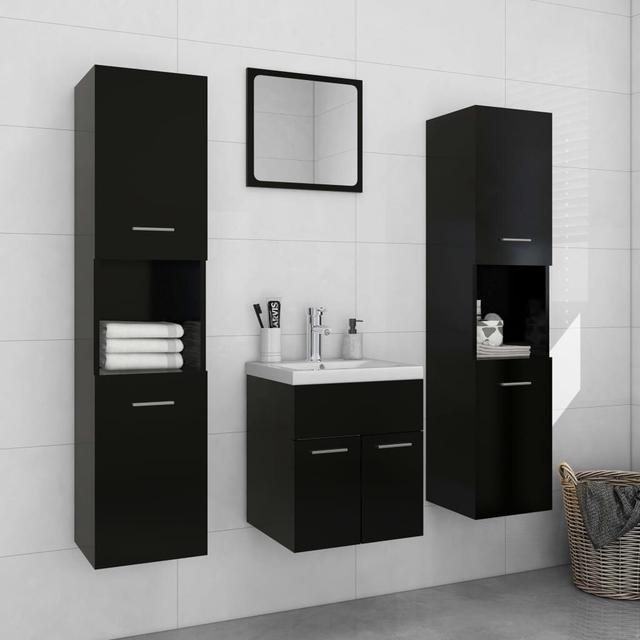 Asawer Bathroom Furniture Suite with Mirror Ebern Designs Furniture Finish: Black on Productcaster.