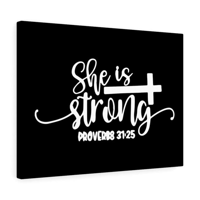 She Is Strong Proverbs 31:25 - Wrapped Canvas Typography Blue Elephant Size: 46cm H x 61cm W on Productcaster.