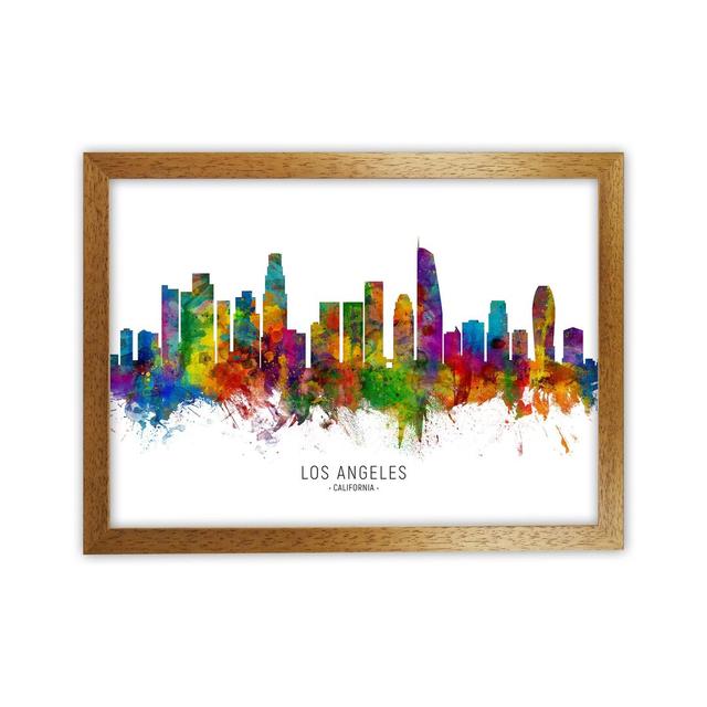 Los Angeles California Skyline by Michael Tompsett - Graphic Art Print Ebern Designs Size: 34cm H x 46cm W x 3cm D, Format: Brown Framed on Productcaster.