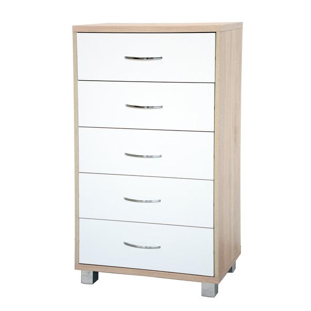 Tallboy Dresser with 5 Drawers White/Sonoma by Ebern Designs with Width: 60Cm on Productcaster.