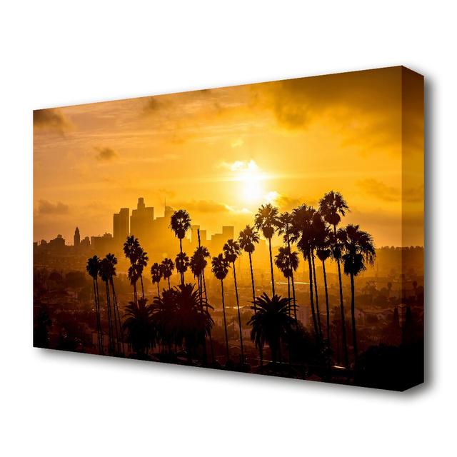 'Palm Tree City Sunset' Photographic Print on Canvas East Urban Home Size: 50.8 cm H x 81.3 cm W on Productcaster.