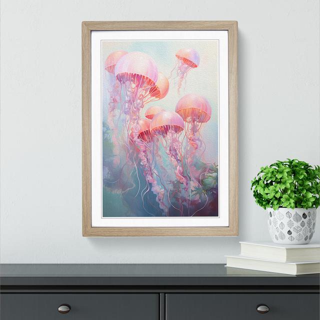 Jellyfish Bubble Gum Painting House of Hampton Size: 46cm H x 34cm W x 2cm D, Frame Colour: Oak on Productcaster.