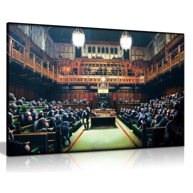 Banksy Monkey Parliament Canvas Wall Art Picture Print Happy Larry Size: 20cm H x 31cm W on Productcaster.