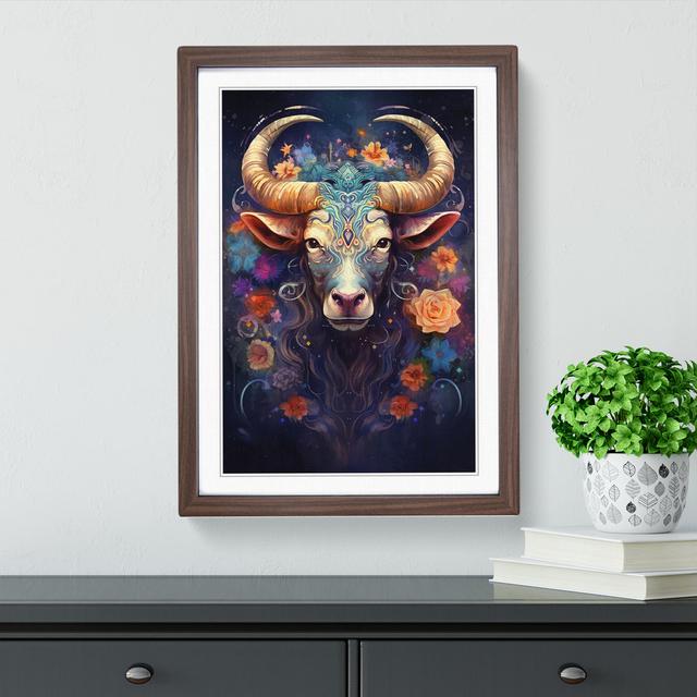 XYZ-FRM-V1223-1610 Taurus Zodiac Impressionism - Single Picture Frame Print on Wood Big Box Art Size: 64cm H x 46cm W x 2cm D, Frame Colour: Walnut on Productcaster.