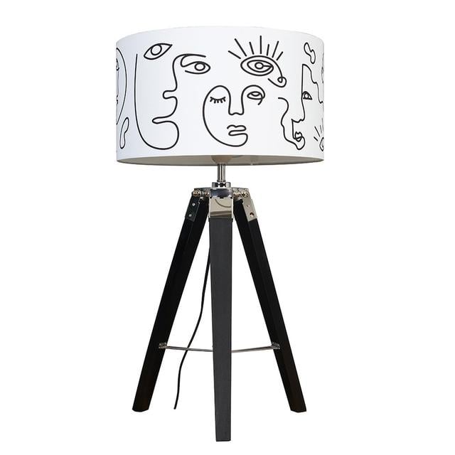 Margaree Black Wood & Chrome Tripod Table Lamp With Large Art Design Drum Shade & GLS 3000K ES E27 LED Bulb Ivy Bronx Bulb Included: Yes on Productcaster.