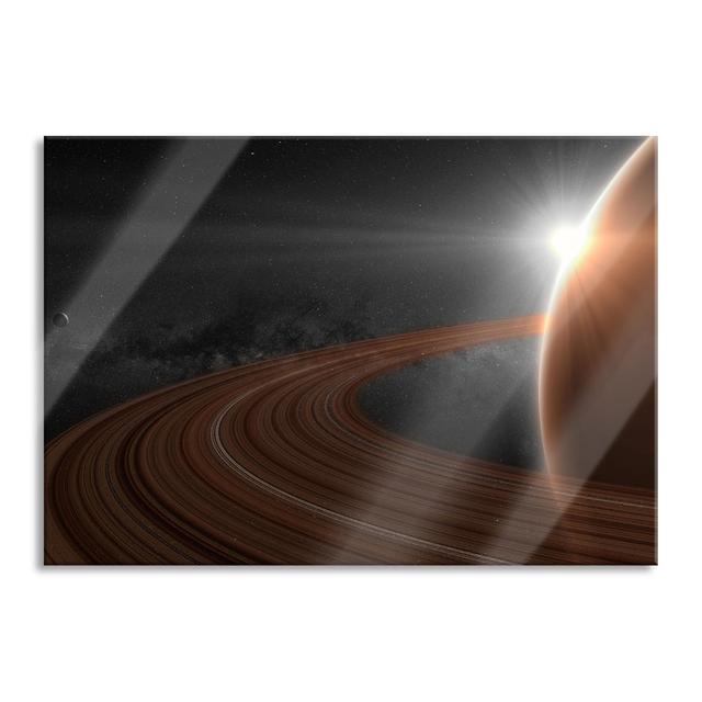 Planet Saturn In Space - No Frame Print on Glass Brayden Studio Size: 60cm H x 80cm W, Colour: Black/White on Productcaster.