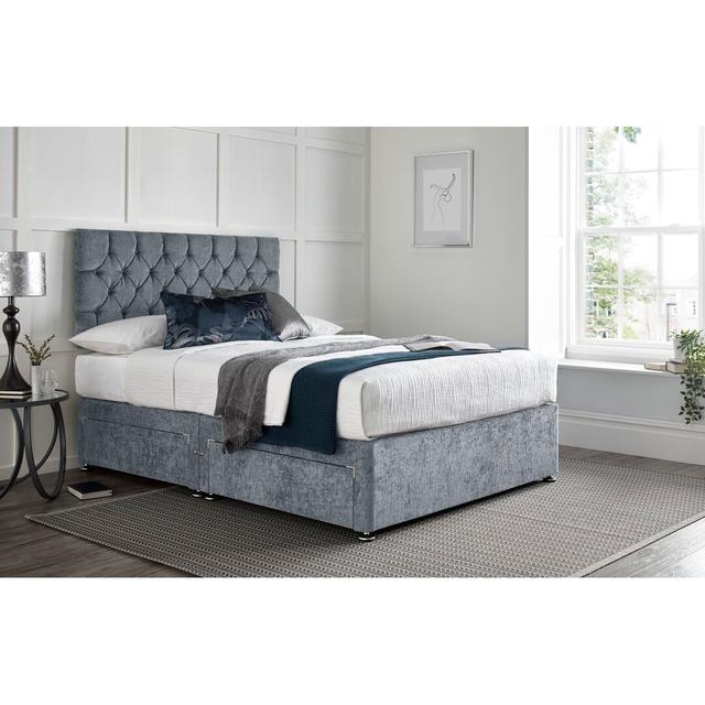 Colner Divan Bed with 24" Headboard on Struts Wayfair Sleep Colour: Silver, Size: Small Double (4'), Storage Type: 2 Foot-end Drawers on Productcaster.