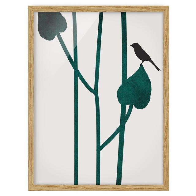 Flora - Bird on Leaf - Picture Frame Graphic Art Print on Paper Rosalind Wheeler Format: Brown Framed, Matte Colour: No Matte, Size: 100cm H x 70cm W on Productcaster.