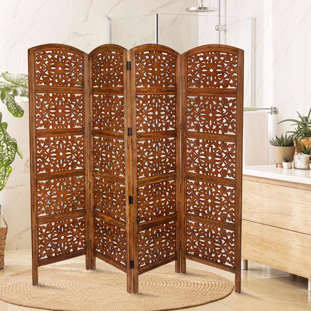 Bnyt 202cm W x 183cm H 4 - Panel Folding Room Divider Bloomsbury Market Colour: Light Brown on Productcaster.