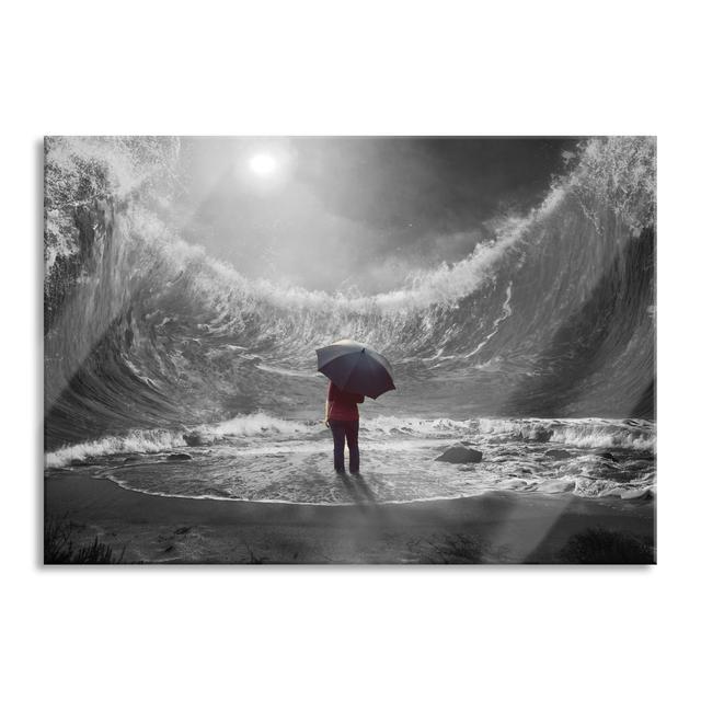 High Waves Around People with Umbrellas - Unframed Photograph on Glass Brayden Studio Size: 60cm H x 80cm W on Productcaster.