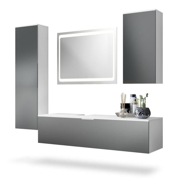 Aariyona 4-Piece Bathroom Furniture Suite Ivy Bronx Finish: Graphite, Mirror: Features a mirror on Productcaster.