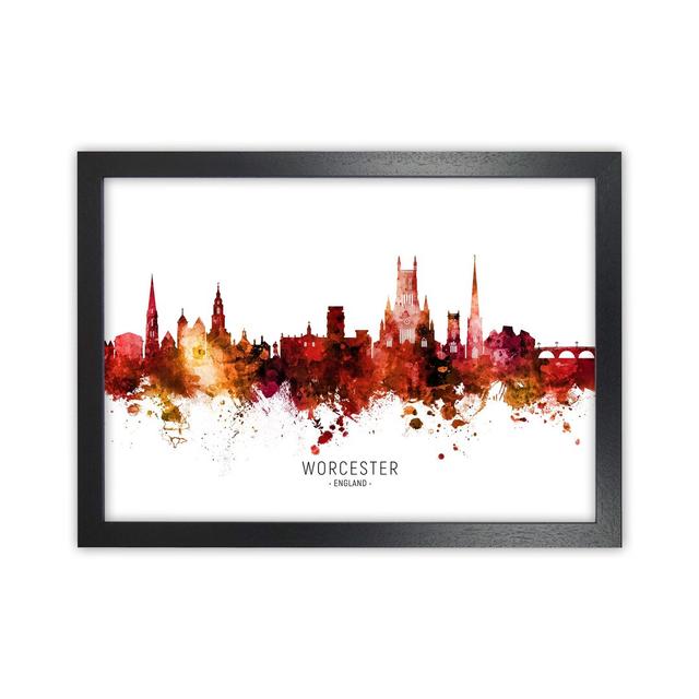 Worcester England Skyline Red City Name by Michael Tompsett - Graphic Art Ebern Designs Size: 46cm H x 63cm W x 3cm D, Format: Black Framed on Productcaster.