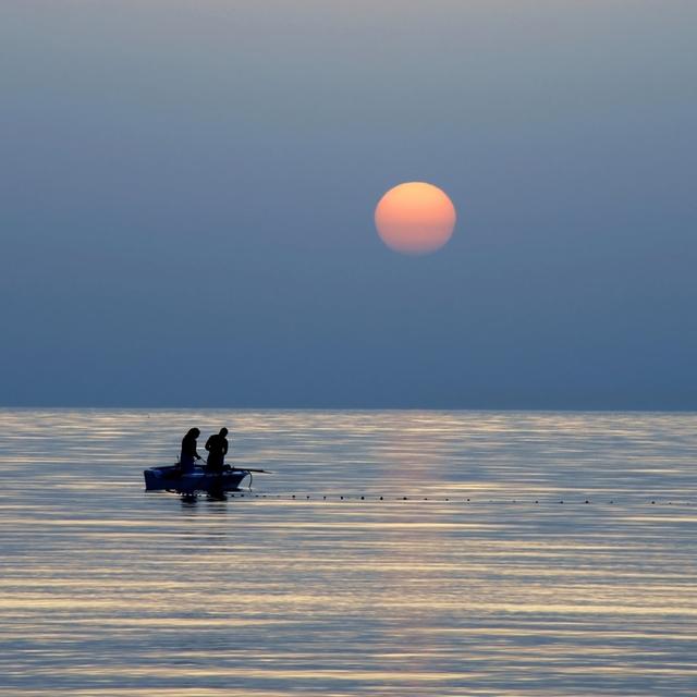 Fishing At Sunrise by Simplytheyu - Wrapped Canvas Print Breakwater Bay Size: 76cm H x 76cm W on Productcaster.