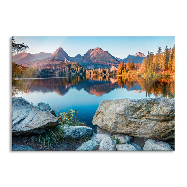 Glasbild Autumnal Natural Lake in Slovakia Union Rustic Größe: 40 cm H x 60 cm B x 0,4 cm T on Productcaster.