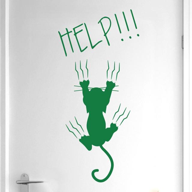 Help Cat Falling Door Room Wall Sticker East Urban Home Colour: Green on Productcaster.