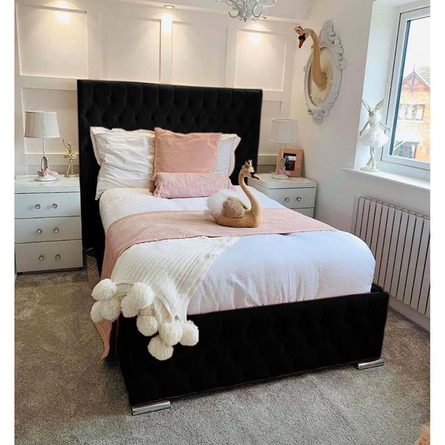 Tharpe Upholstered Bed Frame Mercer41 Colour: Black, Size: Super King (6') on Productcaster.