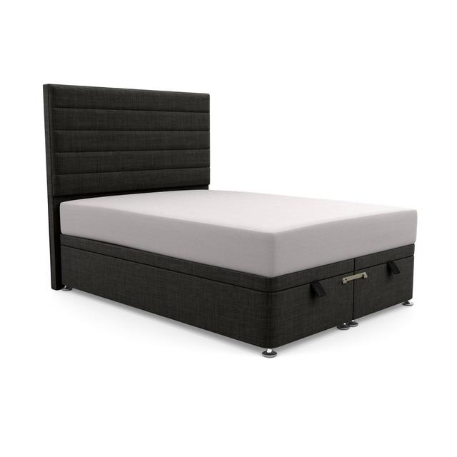 Premium Beaumere Upholstered Ottoman Bed Ebern Designs Size: Small Double (4'), Upholstery Material: Wool, Upholstery Colour: Wool Charcoal on Productcaster.