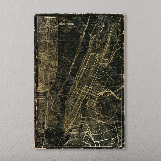 'NY Subway Map Gold' Graphic Art on Wrapped Canvas East Urban Home Size: 114.3 cm H x 76.2 cm W on Productcaster.