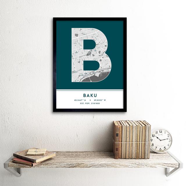 Baku City Map Baku Teal by Wee Blue Coo - Single Picture Frame Typography Wee Blue Coo on Productcaster.