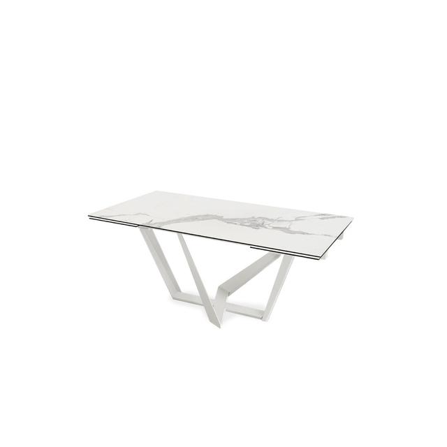 Bianca Extendable Trestle Dining Table Etta Avenue Table Top Colour: Ceramic Stone, Leg/Base: White on Productcaster.