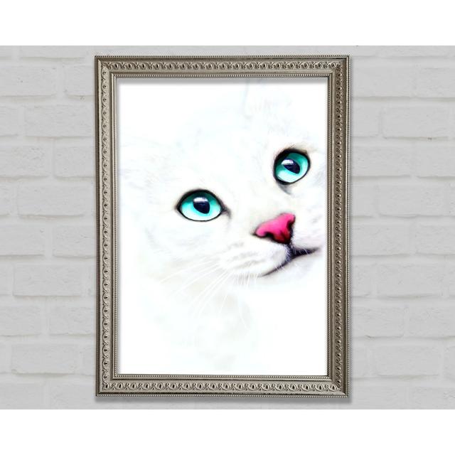 Silver Cat Blue Eyes Framed Print Ebern Designs Size: 84.1cm H x 118.9cm W on Productcaster.