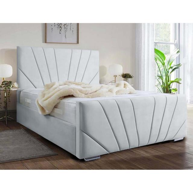 Ebenezer Upholstered Platform Bed Etta Avenue Size: Small Double (4'), Colour: Light Silver on Productcaster.