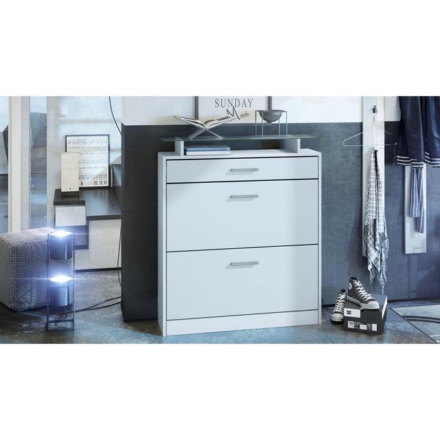 Adreann 16 Pair Flip Down Shoe Storage Cabinet Ivy Bronx Finish: White (Matt), Lighting Included: No on Productcaster.