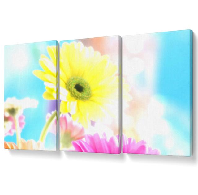 Colourful Summer Rainbow Flowers - 3 Piece Wrapped Canvas Graphic Art Ebern Designs Size: 81.3cm H x 163cm W on Productcaster.