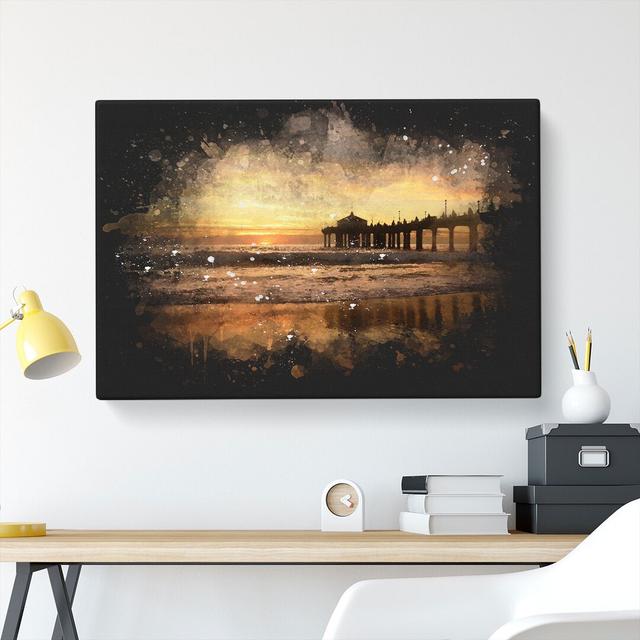 Sunset Behind The Pier - Wrapped Canvas Print East Urban Home Size: 35cm H x 50cm W x 3cm D on Productcaster.