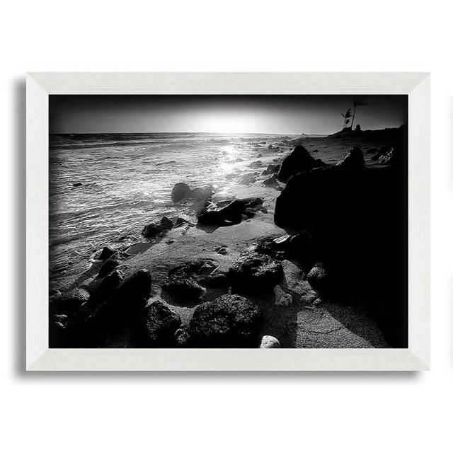 Sun Blaze Ocean B N W Framed Print Wall Art House of Hampton Size: 29.7cm H x 42cm W x 10cm D, Format: White Framed Paper on Productcaster.