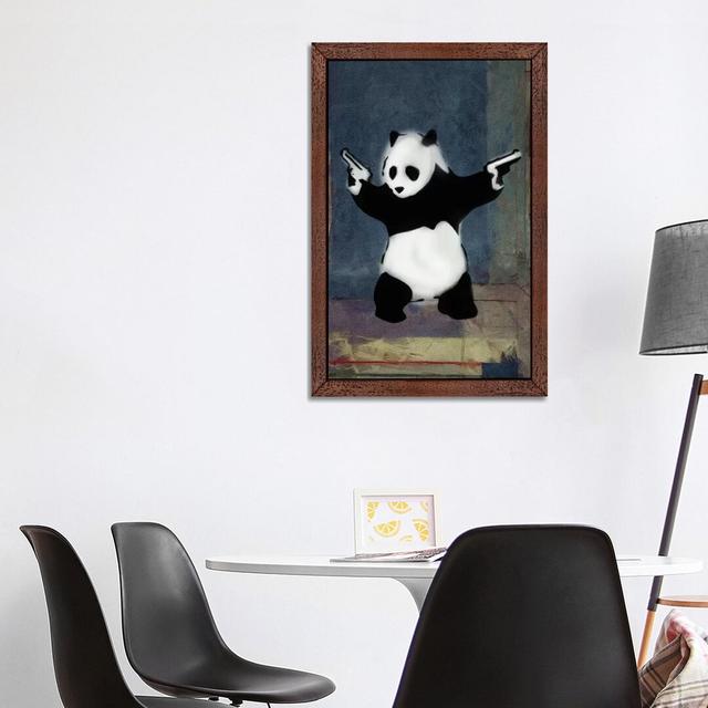 Panda With Guns Blue Square - Print on Canvas Ebern Designs Size: 102cm H x 66cm W x 4cm D, Frame Option: Brown Framed on Productcaster.