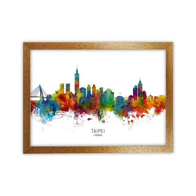 Taipei Taiwan Skyline by Michael Tompsett - Graphic Art Latitude Run Format: Brown Framed, Size: 25cm H x 34cm W x 3cm D on Productcaster.