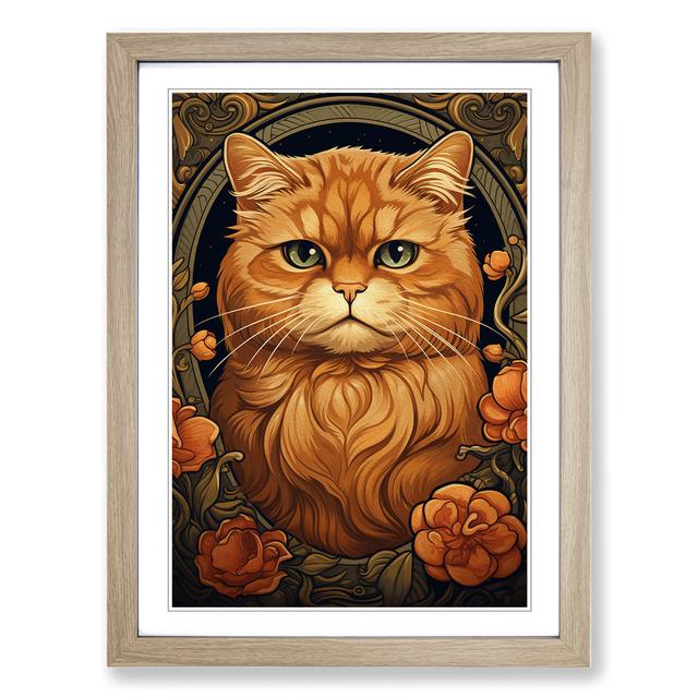 Cat Nouveau - Print Marlow Home Co. Format: Oak Framed, Size: 46cm H x 34cm W x 2cm D on Productcaster.