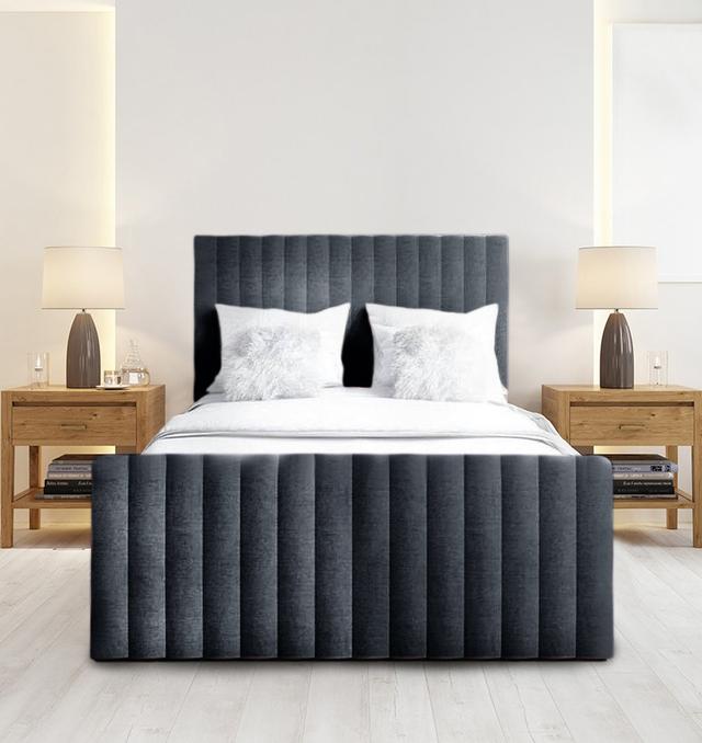 Arizona Upholstered Bed Frame 17 Stories Size: King (5'), Colour: Charcoal on Productcaster.