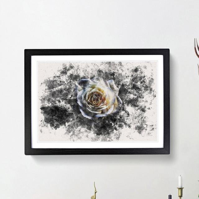 A Crisp White Rose Watercolour - Picture Frame Graphic Art Print East Urban Home Frame Option: Black Framed, Size: 40cm H x 60cm W x 2cm D on Productcaster.