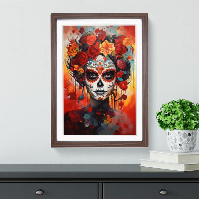 Sugar Skull Modern No.2 - Single Picture Frame Art Prints on Wood Marlow Home Co. Frame Colour: Walnut, Size: 46cm H x 34cm W x 2cm D on Productcaster.