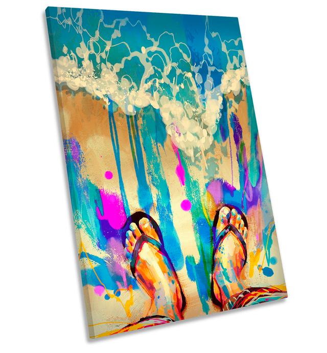 Beach Flip Flops Surf - Wrapped Canvas Painting House of Hampton Size: 91.4cm H x 61cm W x 4cm D on Productcaster.