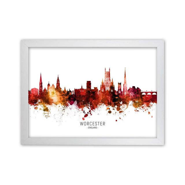 Worcester England Skyline Red City Name by Michael Tompsett - Graphic Art Ebern Designs Format: White Framed, Size: 59.4cm H x 84.1cm W x 3cm D on Productcaster.