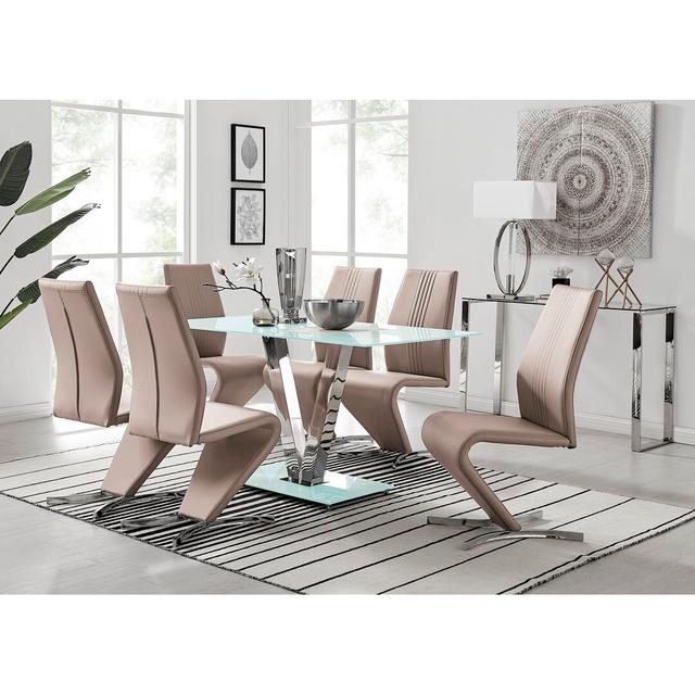 Ransart Modern Luxury Glass & Metal Dining Table Set With 6 Modern Design Faux Leather Dining Chairs Canora Grey Colour (Chair): Cappuccino Grey on Productcaster.