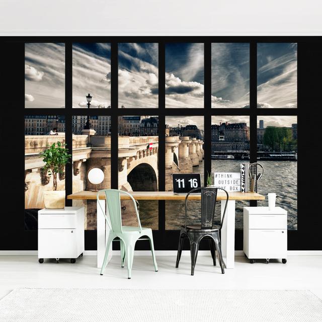 Window on Paris Bridge 2.9m x 4.32m Textured Matt Peel & Stick Wall Mural East Urban Home Size: 2.9m x 4.32m on Productcaster.