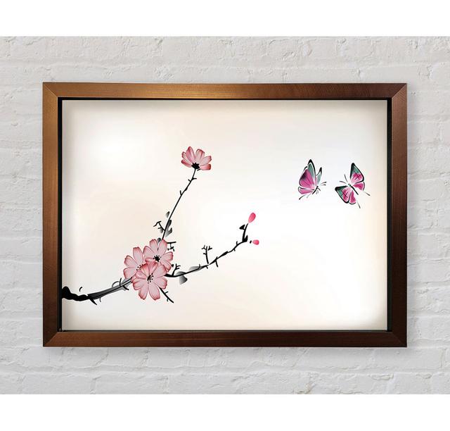 Chinese Cherry Blossom Butterflies - Print Ophelia & Co. Size: 42.1cm H x 59.7cm W x 3.4cm D, Format: Black Framed Paper on Productcaster.