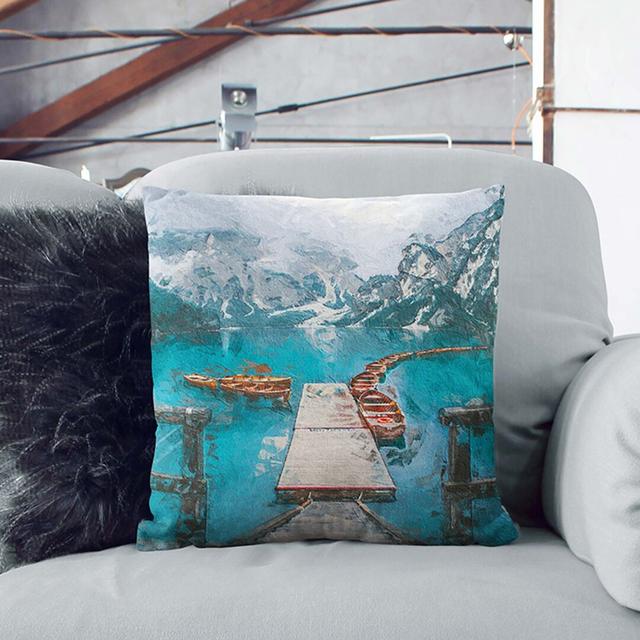 Boats in Pragser Wildsee Lake Italy Cushion with Filling East Urban Home Size: 40cm H x 40cm W x 15cm D, Backing Colour: Stone on Productcaster.