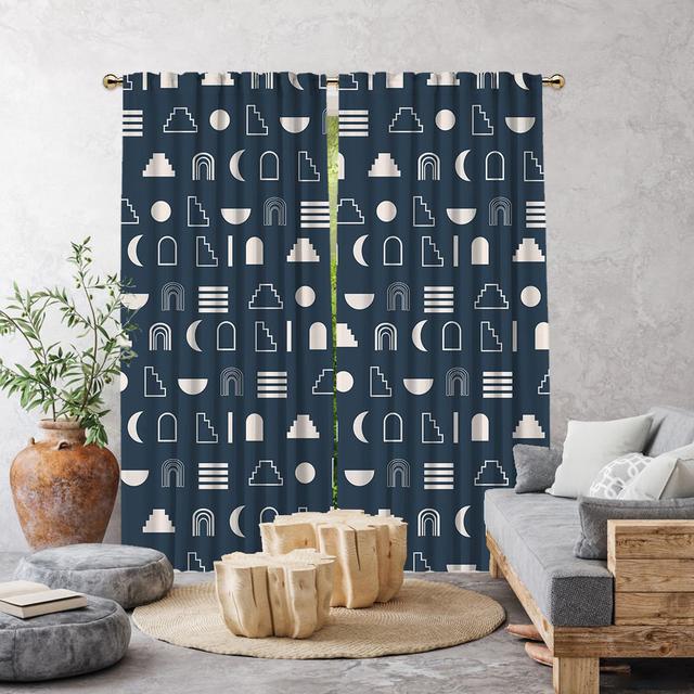 Iota Semi Sheer Curtains (Set of 2) Ebern Designs Colour: Navy, Panel Size: 140 x 225cm on Productcaster.