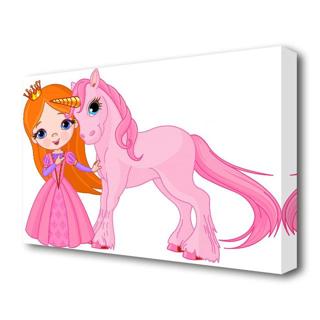 Children's Princess and the Unicorn - Wrapped Canvas Graphic Art Print East Urban Home Size: 81.3 cm H x 121.9 cm W on Productcaster.