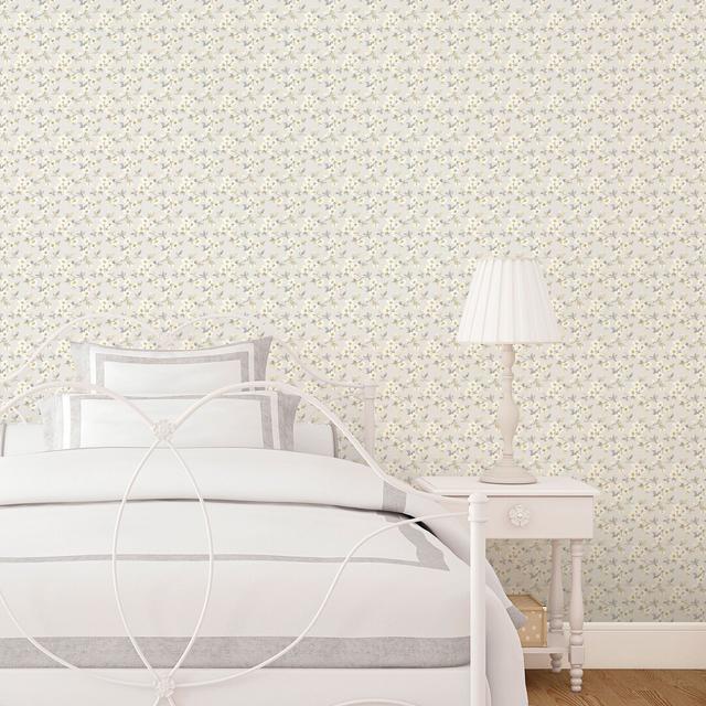 Basso 10m x 53cm Matte Wallpaper Roll Marlow Home Co. Colour: Grey/Yellow on Productcaster.