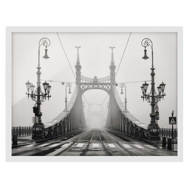 Budapest Bridge - Picture Frame Photograph Ebern Designs Size: 70cm H x 100cm W x 2cm D, Frame Option: White Framed on Productcaster.