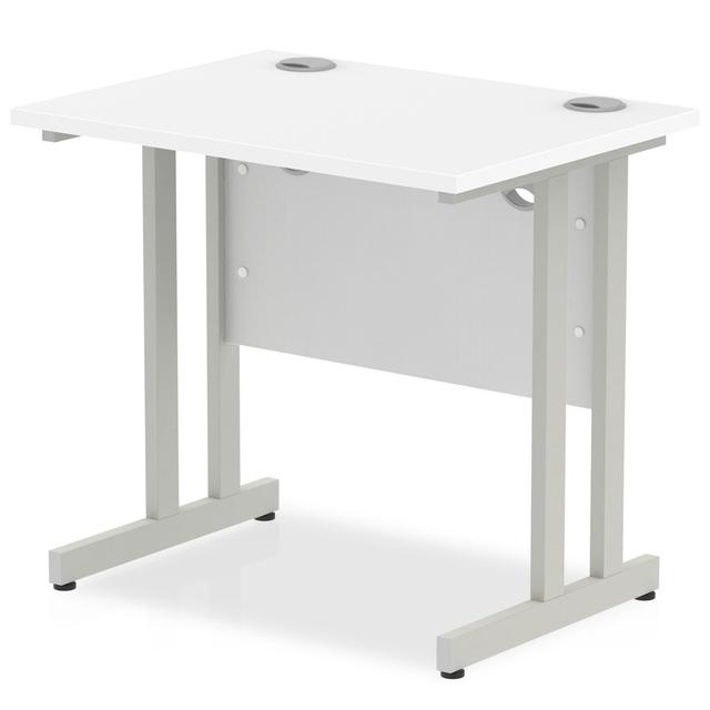 Ladajah Metal Base Computer Desk Inbox Zero Size: 73cm H x 80cm W x 60cm D, Top Colour: White, Frame Colour: Silver on Productcaster.